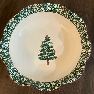 FURIO Home 1998 Christmas Tree Ruffled Wavy Bowl Spongeware 8.25" X 2.5"